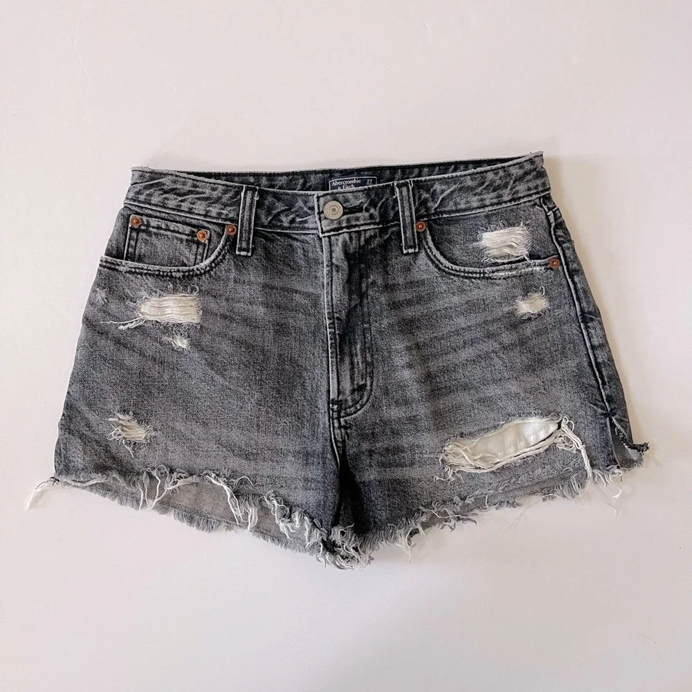 Abercrombie & fitch Annie high rise charcoal black denim distressed shorts - Picture 2 of 4